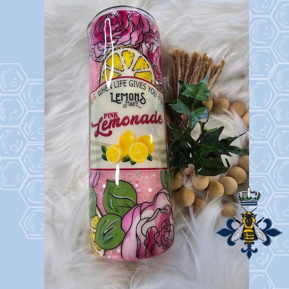 20oz Stainless Steel, Glitter, Handpainted, lemonade,roses, one of a kind, Gift Idea, Wedding, Spring, Summer, Tumbler