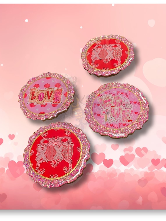 Set of 4- 5x.50 inch Resin Coasters Glitter UVDTF