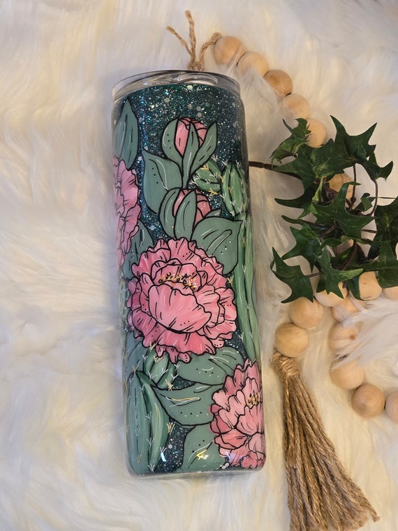 20oz Stainless Steel, Glitter, Handpainted, one of a kind, Gift Idea, Wedding, Spring, Summer, Tumbler