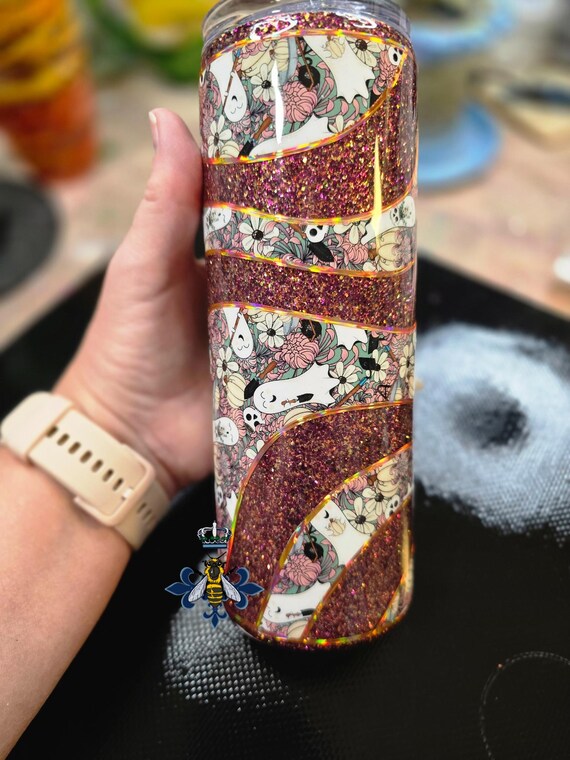 20 Oz, Stainless Steel Tumbler, ,cute, spooky,Vinyl, swirl design, fall, glitter, Gift Idea gift, Halloween