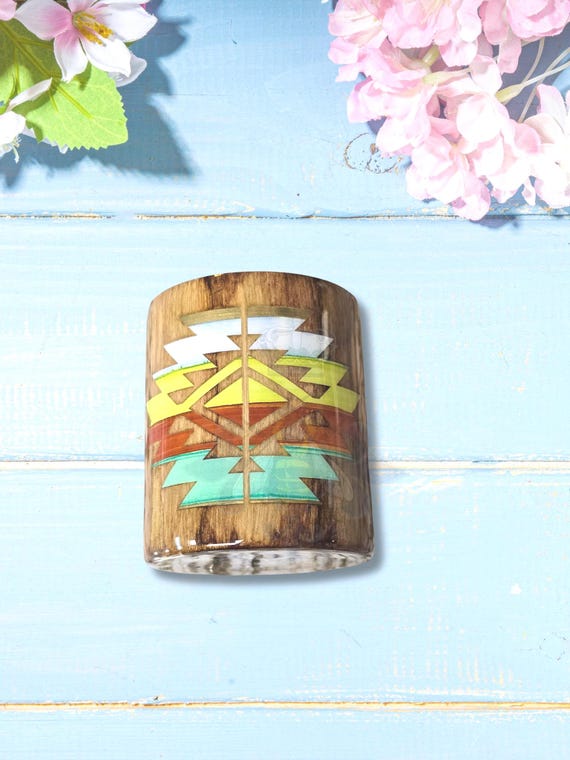 Hand painted alcohol Inks Whiskey Tumbler. One of a kind faux wood grain with a western flare Free Shipping