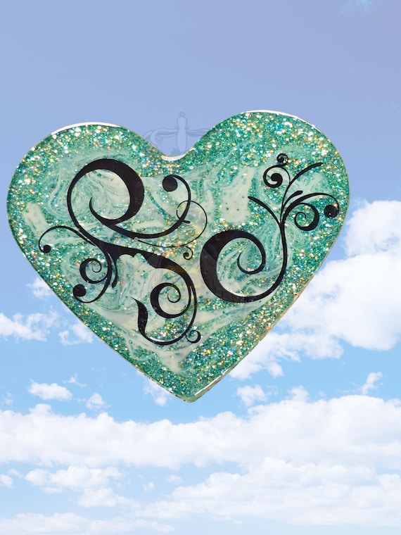 3.5 x 4 inch Heart Coaster Glitter White Flourish