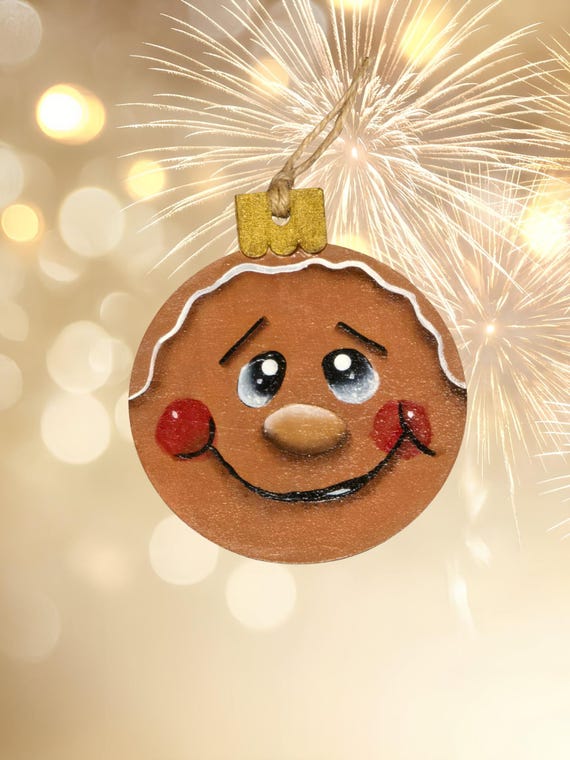 Gingerbread Christmas Ornament 3.75 inches Wooden Base Handpainted Signed Free Shipping