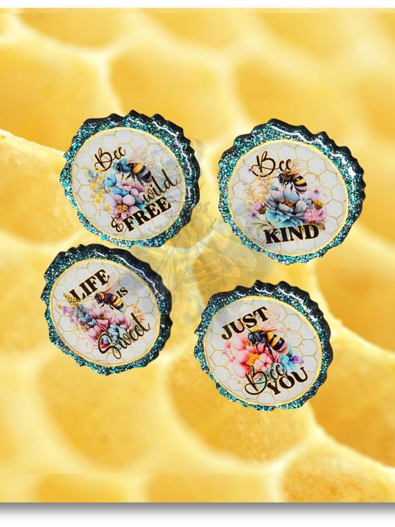 4, 5x5x.75 inch Coaster Set bee and floral theme Glitter