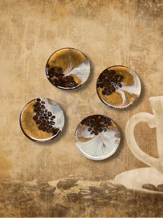 4 - 3.5 inch Coasters Coffee and cream with real Coffee beans