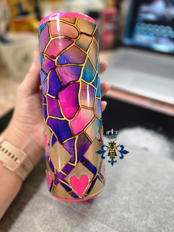 20oz Skinny Stainless Tumbler: Glitter, Foil, and Rhinestone Hearts