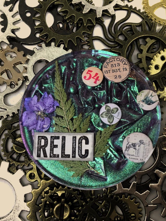 4 × 2 inch coaster Relic buttons dried flowers paperweight bumpers 2 inchs deep