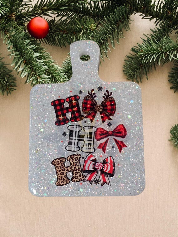 Ho Ho Ho Coaster white glitter with gold star resin hangable skid pads 4x5 inches free shipping