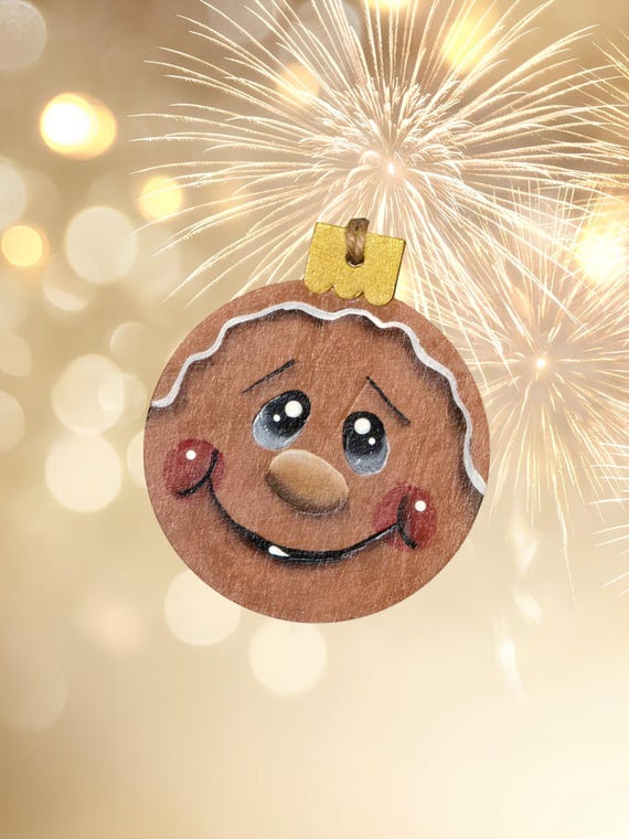 Gingerbread Christmas Ornament 3.75 inches Wooden Base Handpainted Signed Free Shipping