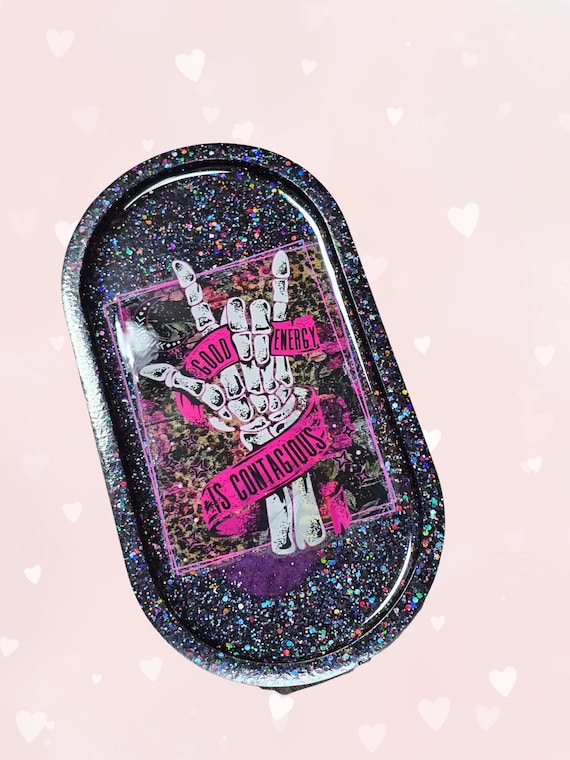 Glitter Skellie Trinket Tray, Good Energy Decor (7X 3.75 inch)