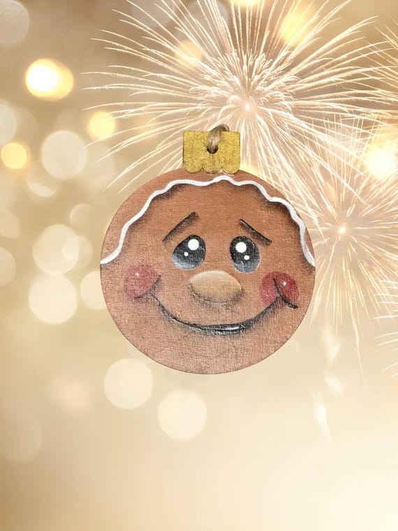 Gingerbread Christmas Ornament 3.75 inches Wooden Base Handpainted Signed Free Shipping