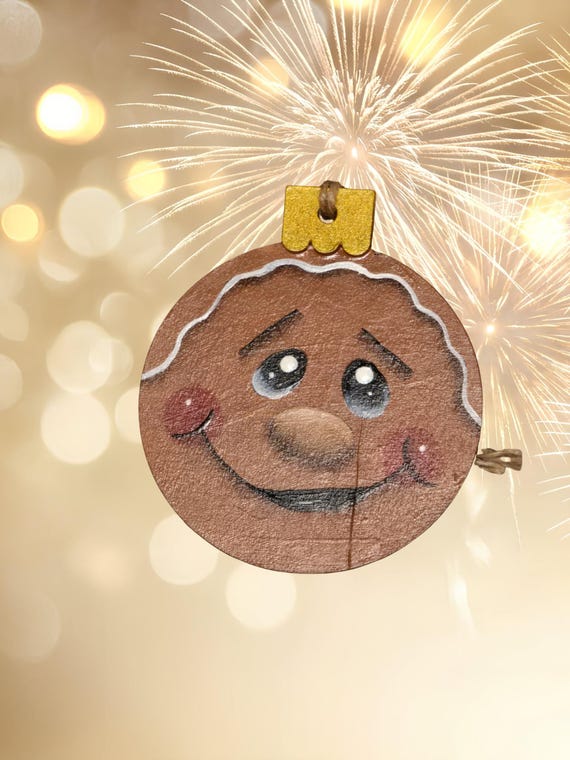 Gingerbread Christmas Ornament 3.75 inches Wooden Base Handpainted Signed Free Shipping