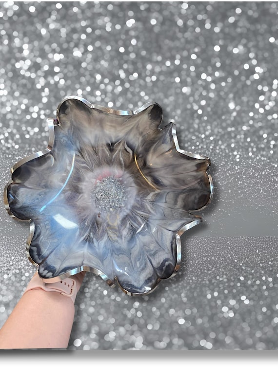 Ethereal Resin Bowl, Silver Lined, Decorative Centerpiece