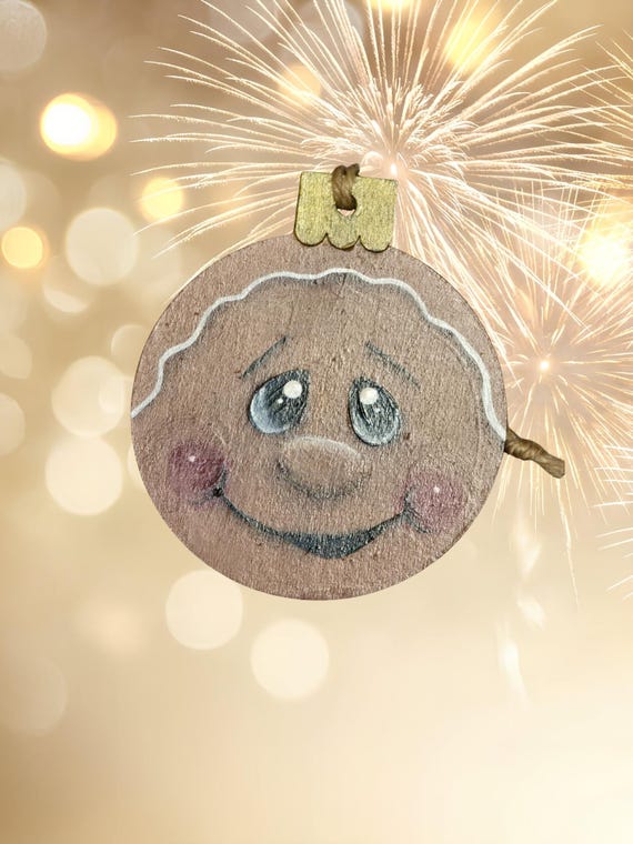 Gingerbread Christmas Ornament 3.75 inches Wooden Base Handpainted Signed Free Shipping