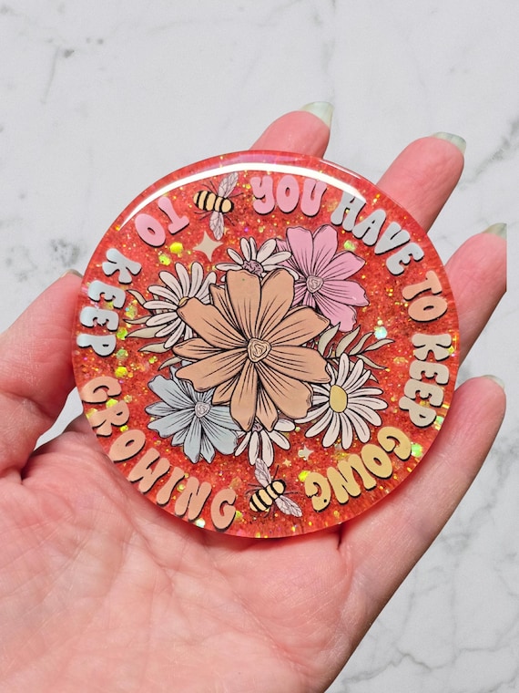 Coaster, saying, orange glitter, bees, flowers, free shipping