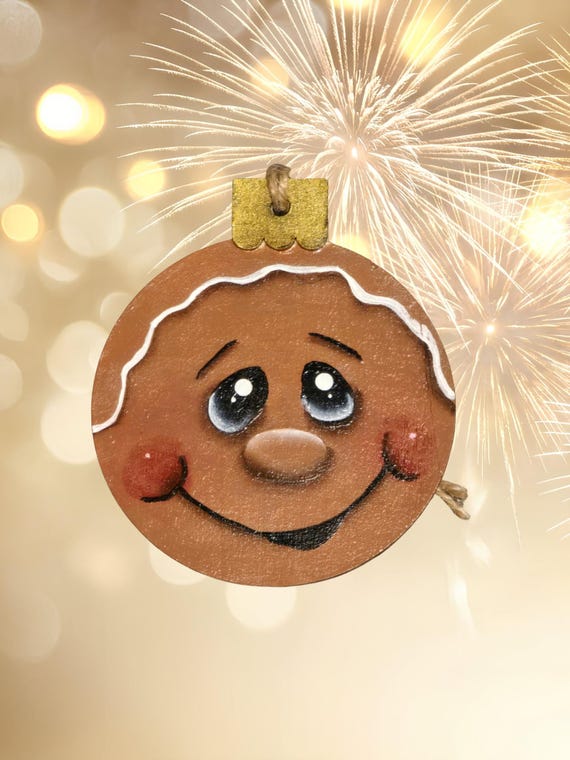 Gingerbread Christmas Ornament 3.75 inches Wooden Base Handpainted Signed Free Shipping