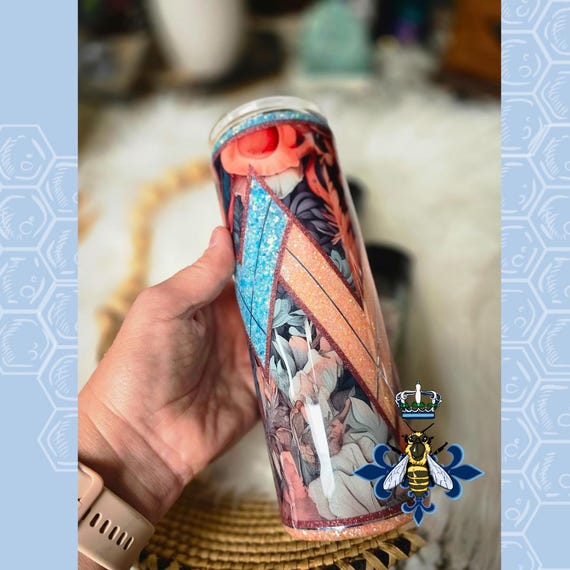 20oz Skinny Stainless Tumbler, Blue, Coral, glitter, vinyl, Gift, gift idea, doublewalled, gift idea