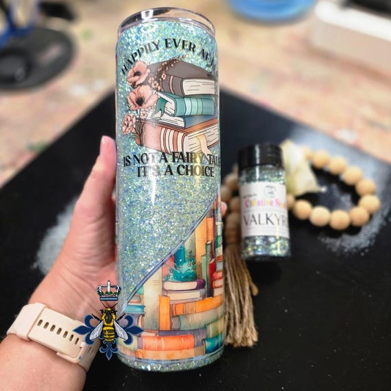 30oz Aqua Glitter Book Tumbler, Stainless Steel, Vinyl Decal