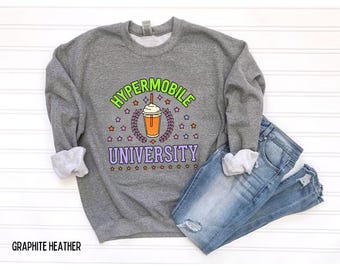 Sudadera de cuello redondo de la Universidad Hipermóvil, sudadera de hipermovilidad, sudadera con SEDh, regalo para SEDh, ropa de descanso para SEDh, ropa para SEDh