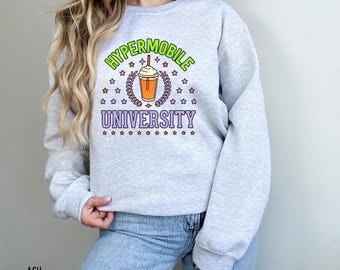 Sudadera de cuello redondo de la Universidad Hipermóvil, sudadera de hipermovilidad, sudadera con SEDh, regalo para SEDh, ropa de descanso para SEDh, ropa para SEDh