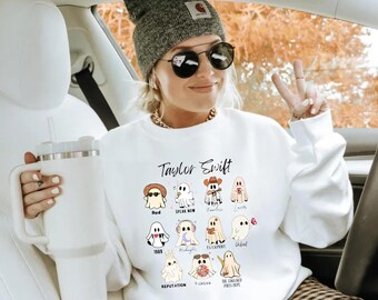 TS Ghost Eras Crewneck Sweatshirt, Halloween Gift, Cute Halloween Gift, Cute Girly Apparel, Cute Ghost Sweatshirt
