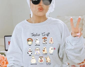 TS Ghost Eras Crewneck Sweatshirt, Halloween Gift, Cute Halloween Gift, Cute Girly Apparel, Cute Ghost Sweatshirt