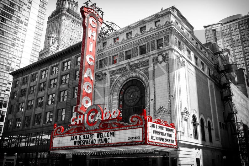 Chicago Theatre Print Fine Art Photograph High Quality Enhanced Matte Photo Wall Art Abstract Architecture City image 1