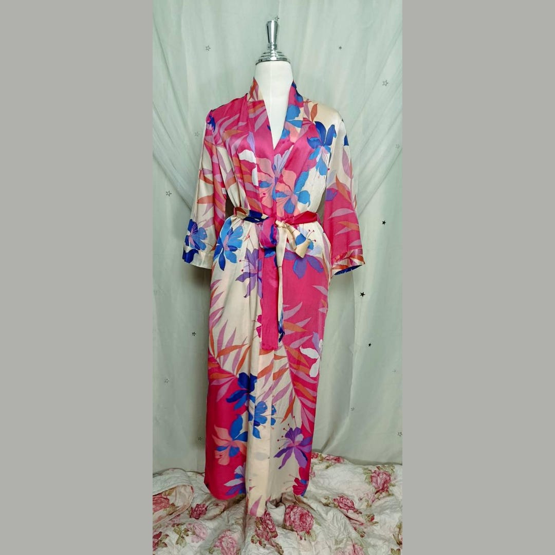 Vintage 90s August Silk 100% Pure Silk Robe With Dual Pockets - Floral ...