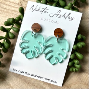 Acrylic Monstera Leaf Earrings, Plant Lover Jewelry, Statement Earrings