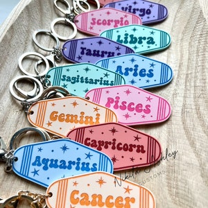 Zodiac Vintage Motel Key Fob, Personalized Gifts