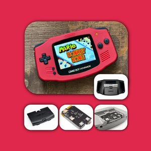 Nintendo Game Boy Advance GBA Red Front Black Back System V5 IPS Brighter Backlit Mod with USB-C Battery