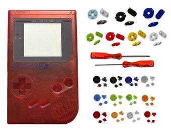 Nintendo Game Boy Original DMG Replacement Clear RED Shell GLASS Lens Buttons Kit