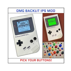 Nintendo Game Boy Original DMG IPS Brighter Backlight Mod White Console Choose your BUTTONS