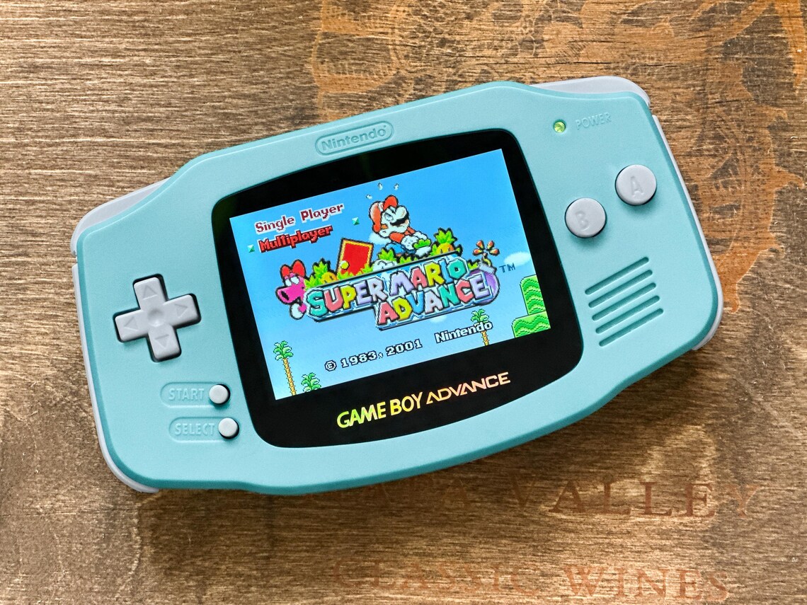 Nintendo Game Boy Advance GBA Light Blue Console V5 IPS Brighter Backlit Mod, foto 2 di 5