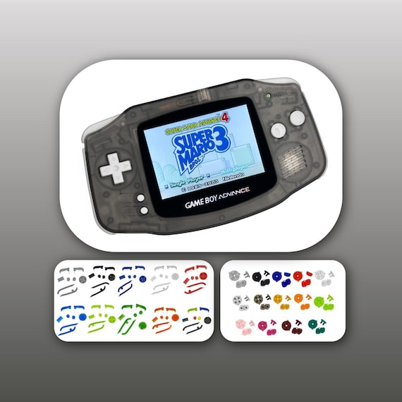 Nintendo Game Boy Advance GBA Clear Black Console V5 IPS Brighter Backlit Mod - Pick Your Buttons and Pad Colors!