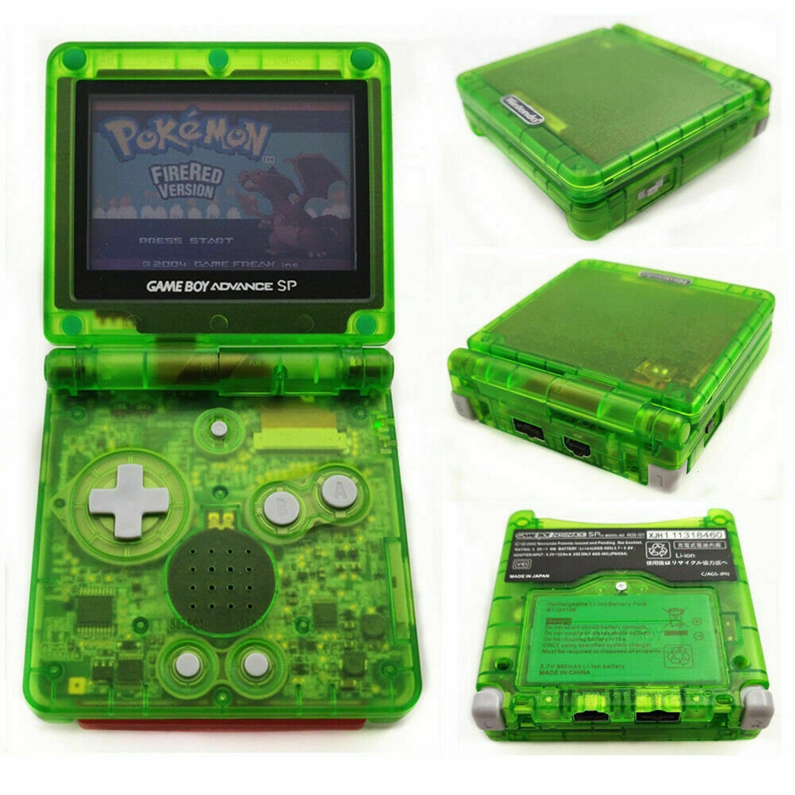 Nintendo Game Boy Advance GBA SP Transparent Clear Green System AGS 001 Mint New (Pick Button Color!), foto 2 di 4