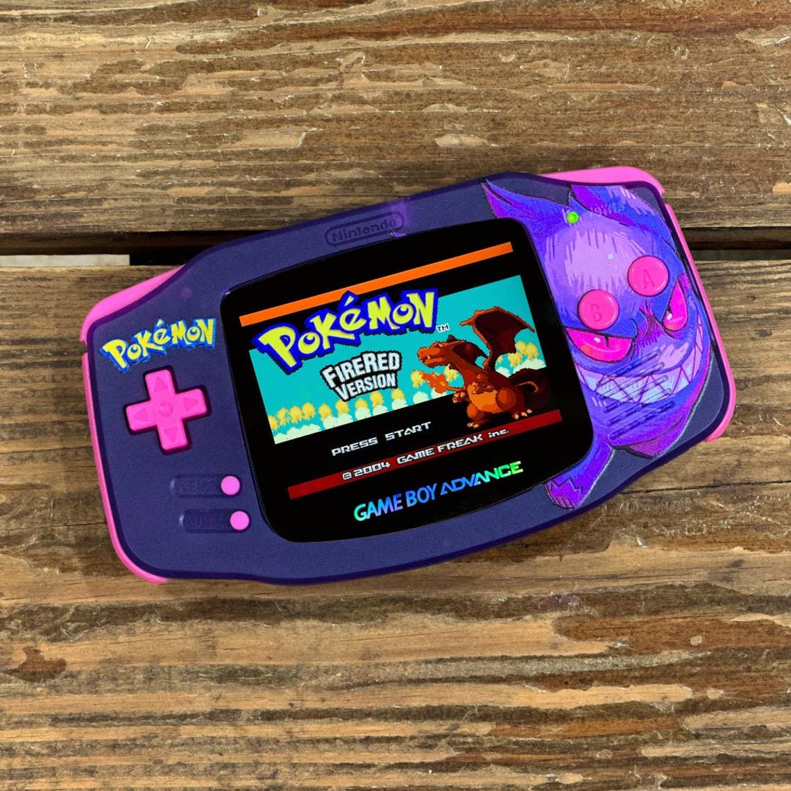 Nintendo Game Boy Advance GBA 3.0 M2 IPS Uv Pokemon Console Gengar Purple w/ USB-C Battery [Pick your buttons], foto 2 di 5