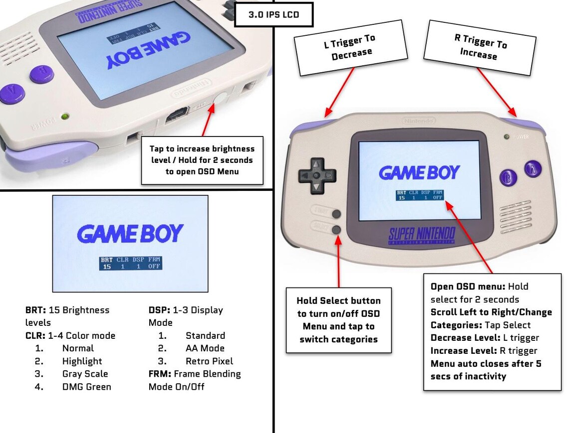 Nintendo Game Boy Advance GBA 3.0 M2 IPS Uv- Printed Pokémon Console w/ USB-C Battery [Pick your Color], foto 4 di 5