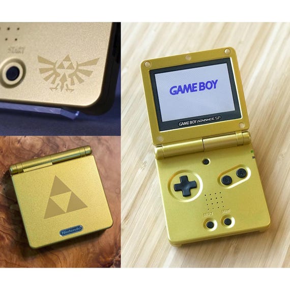 Nintendo Game Boy Advance GBA SP Zelda Triforce Custom Gold