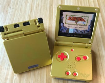 Nintendo Game Boy Advance GBA SP Zelda Triforce Custom Gold