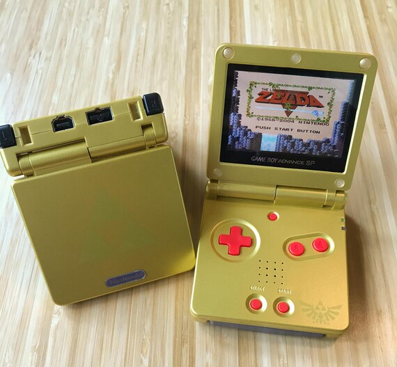 Nintendo Game Boy Advance GBA SP Zelda Triforce Custom Gold