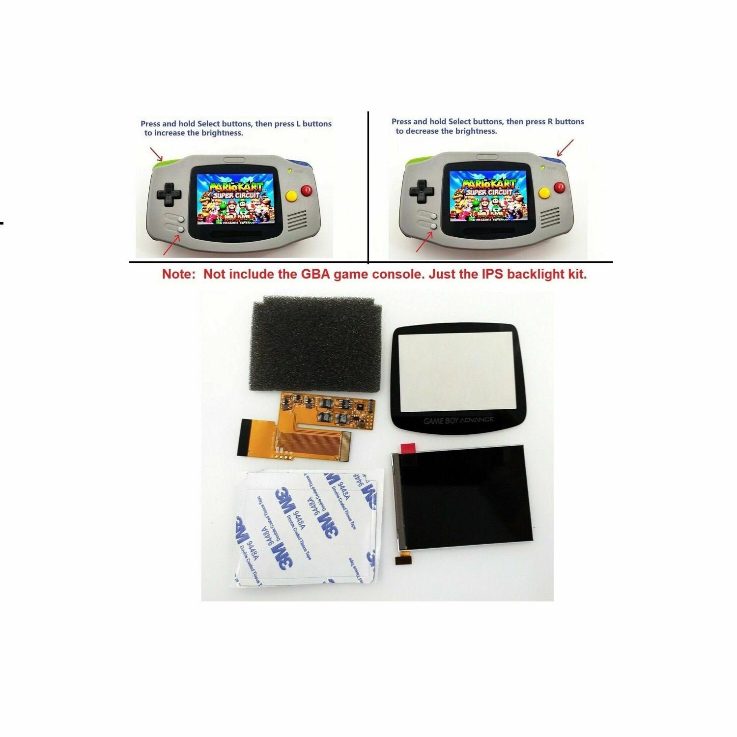 BLACK GBA Game Boy Advance Game Console with V2 iPS Backlight LCD MOD System
