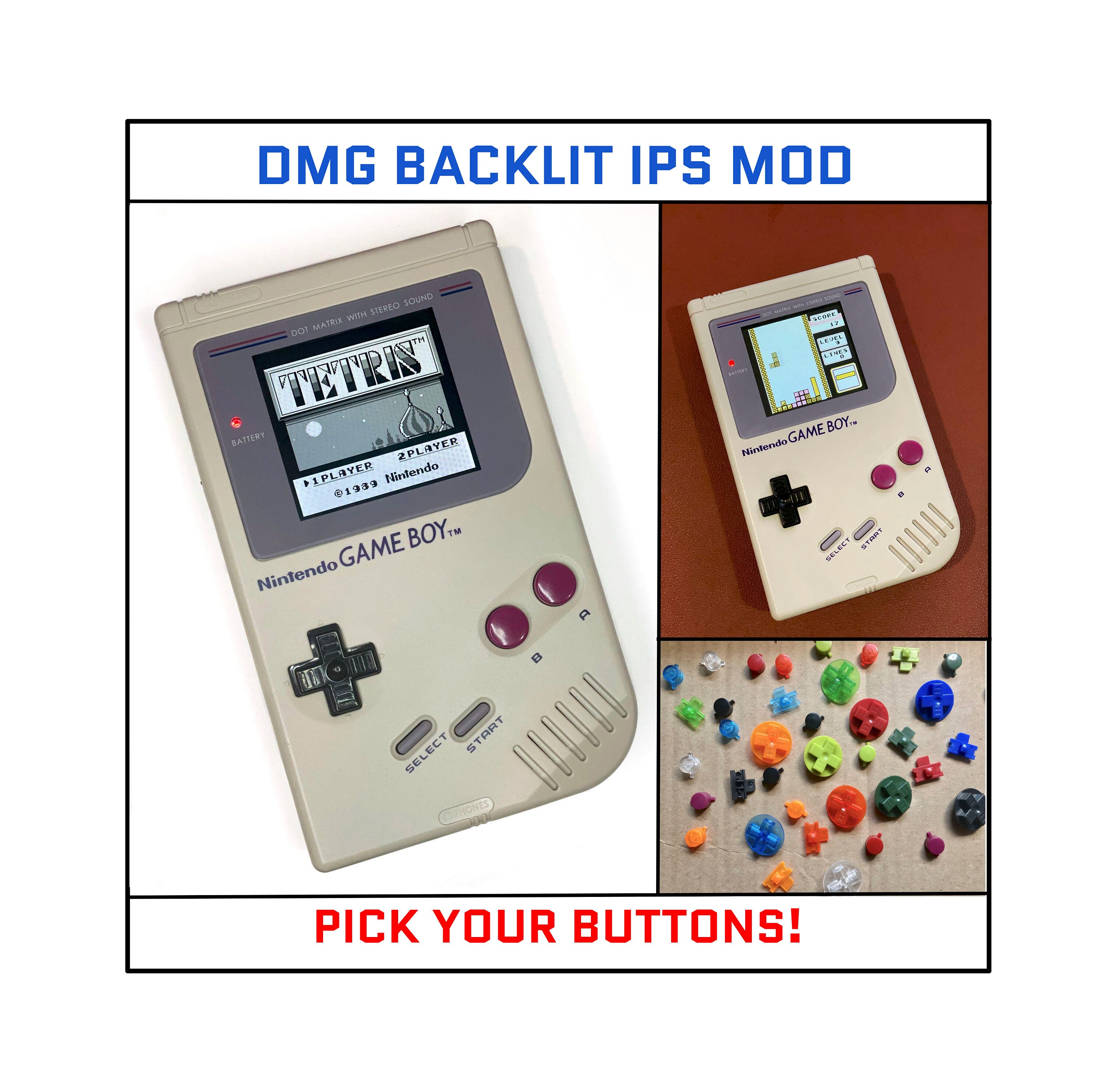 Nintendo Game Boy Original DMG IPS Brighter Backlight Mod Original