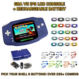 Nintendo Game Boy Advance GBA CUSTOM System V5 IPS Brighter Backlit Mod (Pick Console & Button Color!) with Rechargeable Battery
