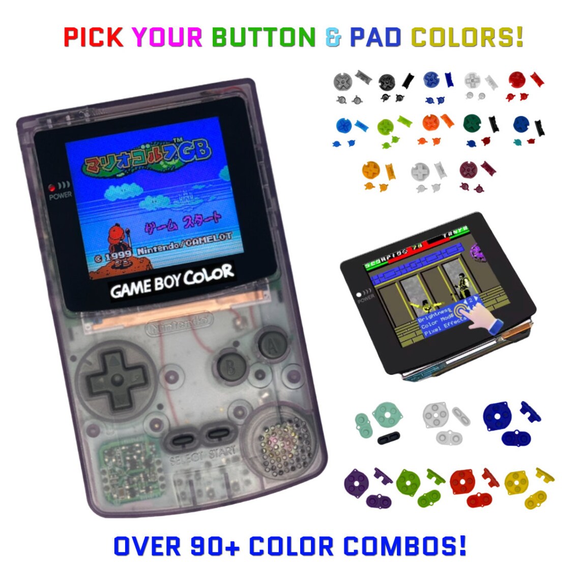 Nintendo Game Boy Color Atomic Purple System Gbc AMOLED OLED Q5 Xl Touchscreen LCD  (Pick Your Pads & Button Colors!), foto 1 di 5