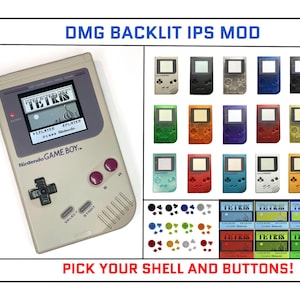 Nintendo Game Boy Original DMG IPS Brighter Backlight Mod (Pick Your Console and Button Colors!)