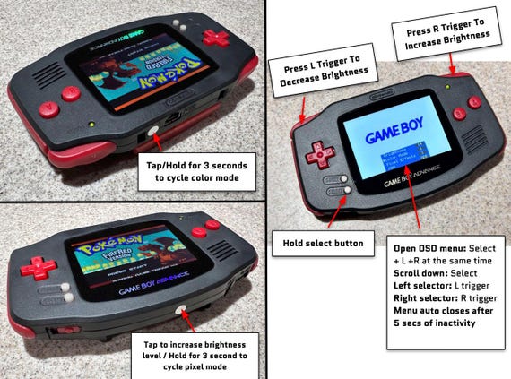 Nintendo Game Boy Advance GBA Black System V5 IPS Brighter Backlit