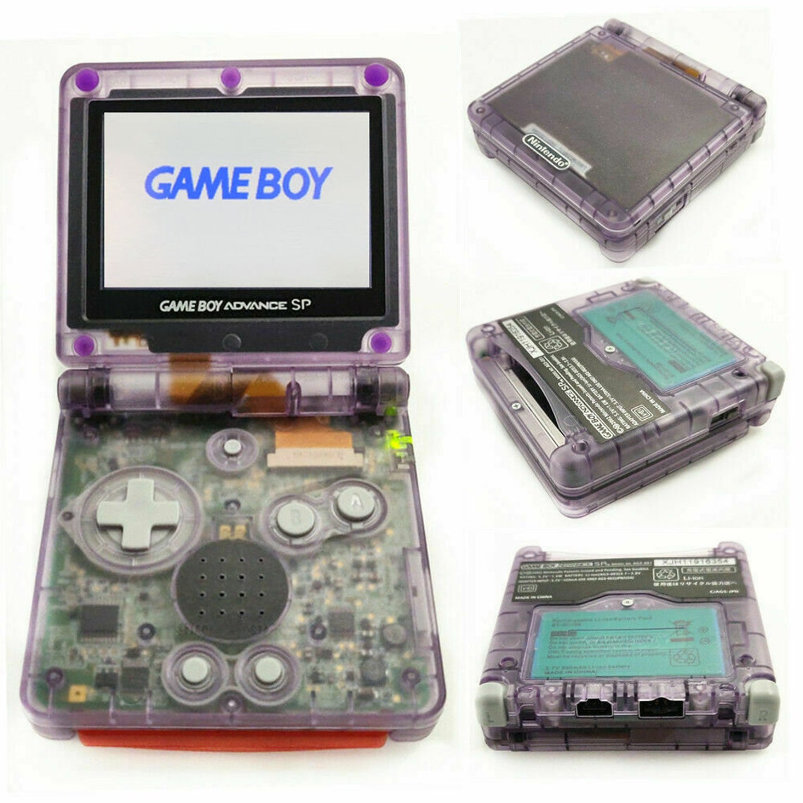 Nintendo Game Boy Advance GBA SP Transparent Clear Atomic Purple System AGS 101 Brighter Mint New (Pick Button Color!), foto 2 di 3