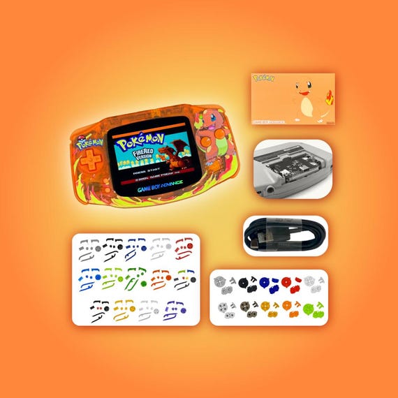 Nintendo Game Boy Advance GBA 3.0 M2 IPS Uv Pokemon Console Charmander Orange w/ USB-C Battery [Pick your buttons]