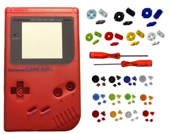 Nintendo Game Boy Original DMG Replacement RED Shell GLASS Lens Buttons Kit